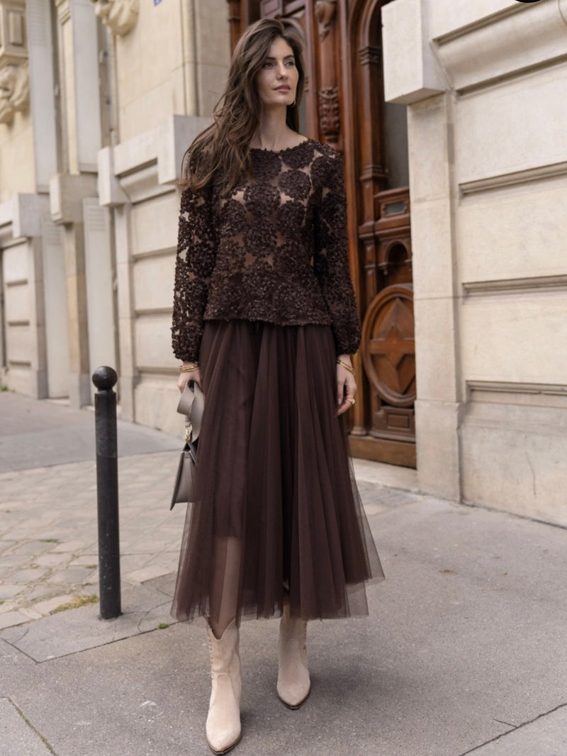 Mesh Blouse, Brown