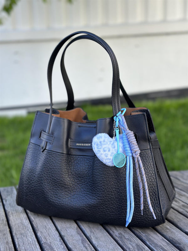 Bag Charm, Blue Fluffy Leo Heart