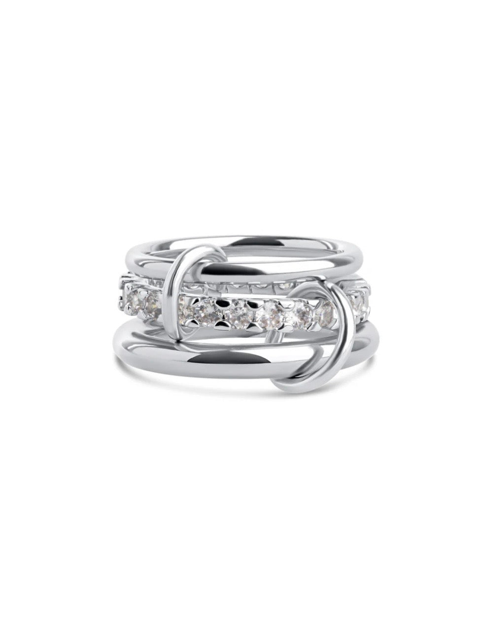 Ethel - Stacked Ring Crystal Stainless Steel - Silver / Size 18
