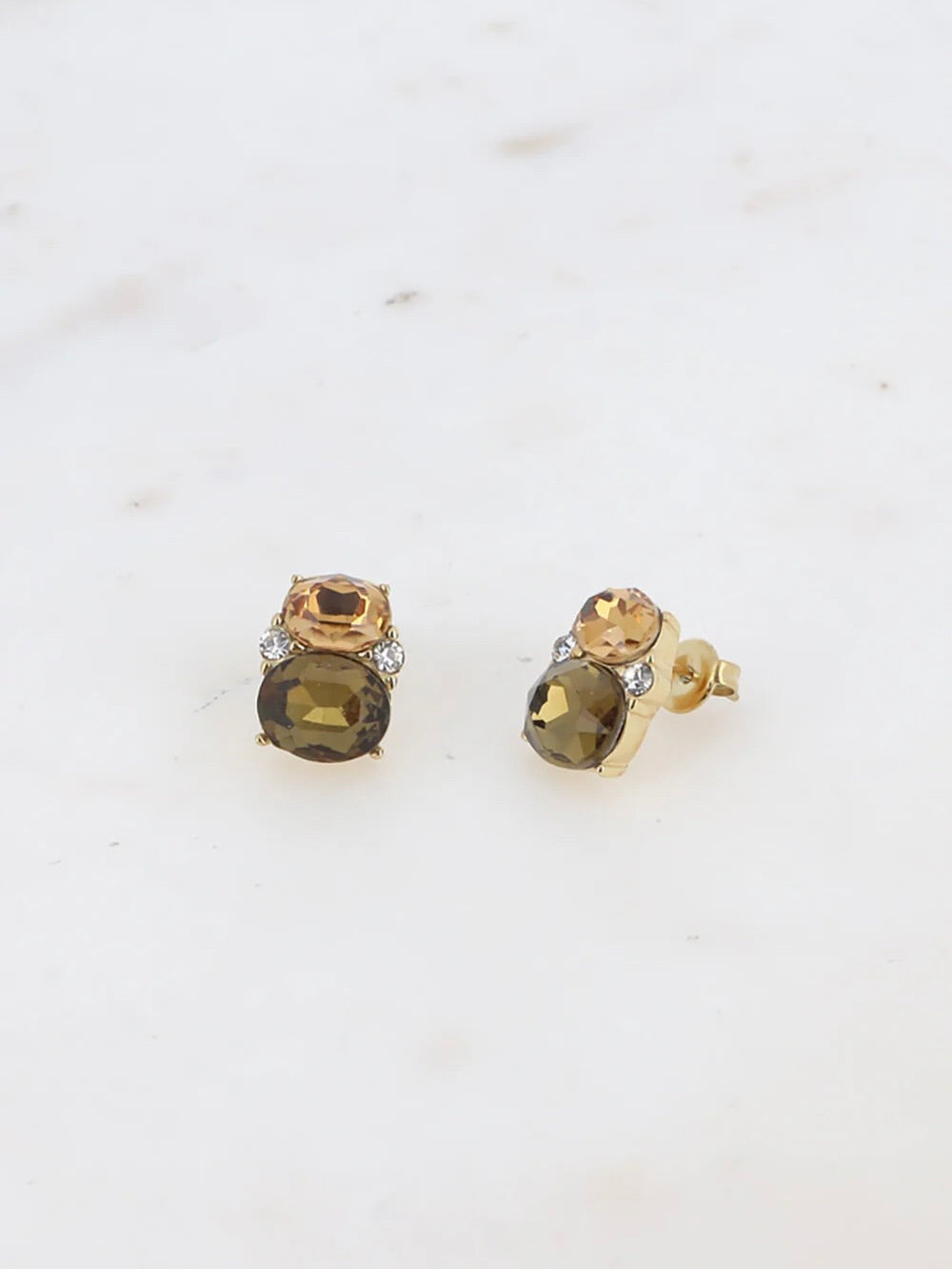 Earrings, Cut crystals, Brown