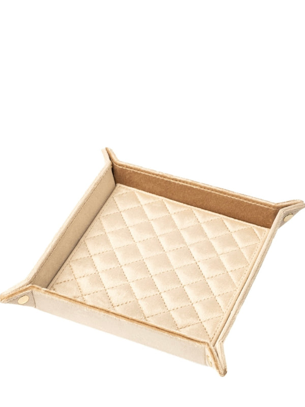 Medium Velvet Quilted Jewellery Tray, Sparkled Champagne