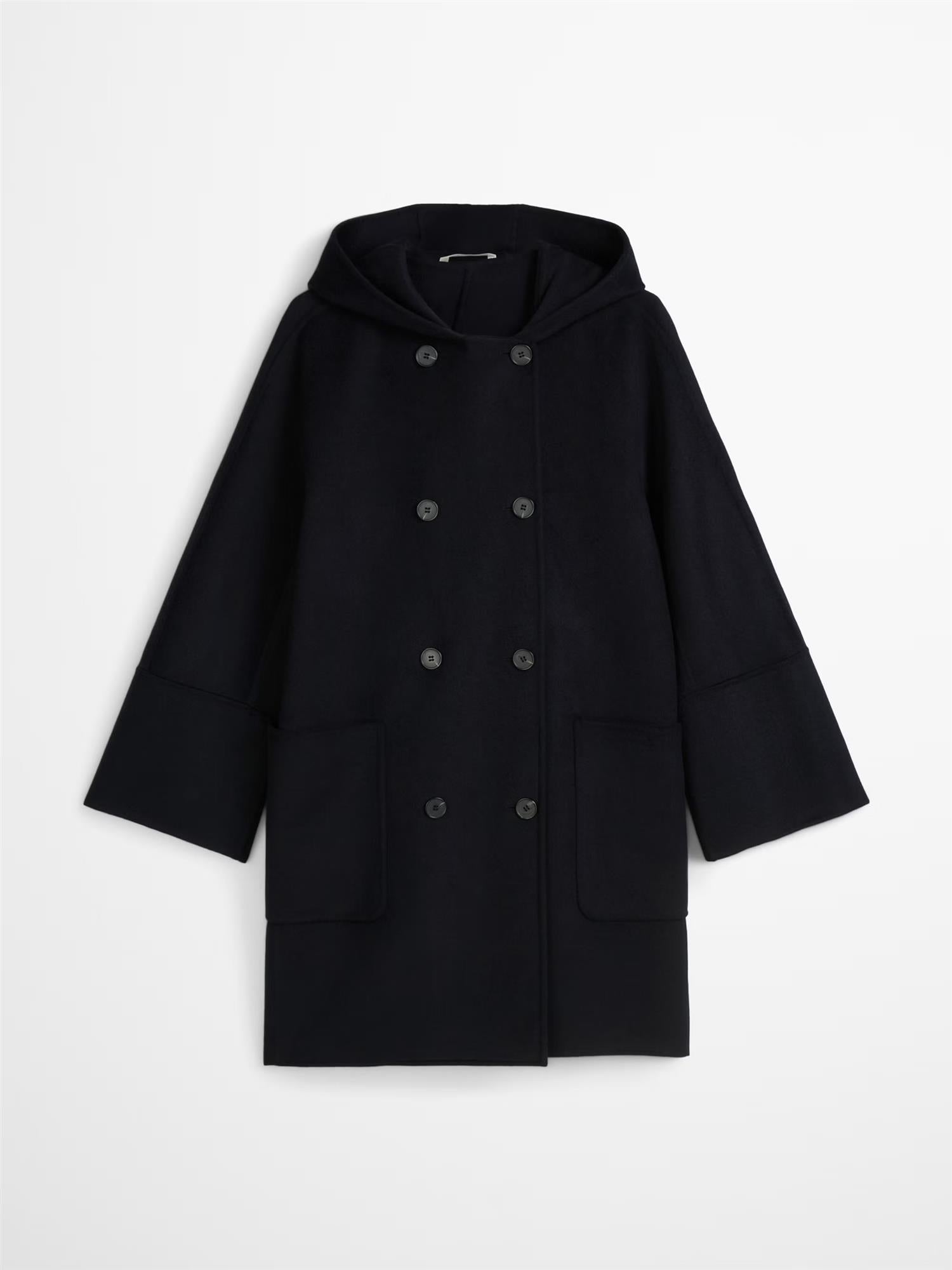 Hooded wool coat, Deep Night Blue