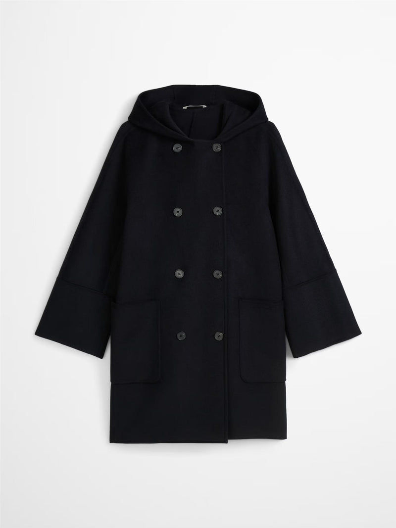 Hooded wool coat, Deep Night Blue
