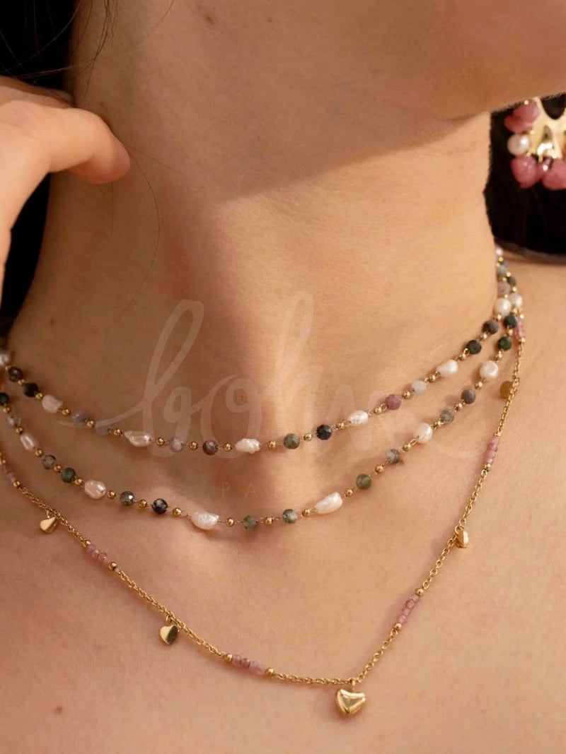 Necklace, Natural stones, Gold/Kaki