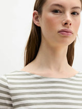 T-shirt, short sleeve, boat neck, Striped Green