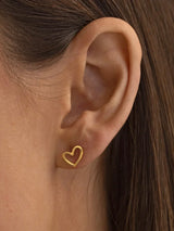 Sarah - Heart Outline Stud Earring Stainless Steel - Gold