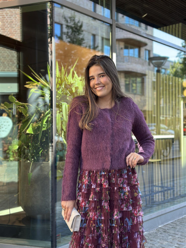 Hairy Knit Jacket, Burgundy