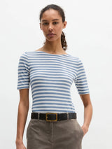 T-shirt, short sleeve, boat neck, striped Blue
