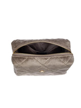 Velvet Square Quilted Make-Up Pouch Small, Taupe