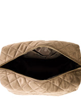 Large Velvet Square Quilted Make-Up Pouch, Sparkled Champagne