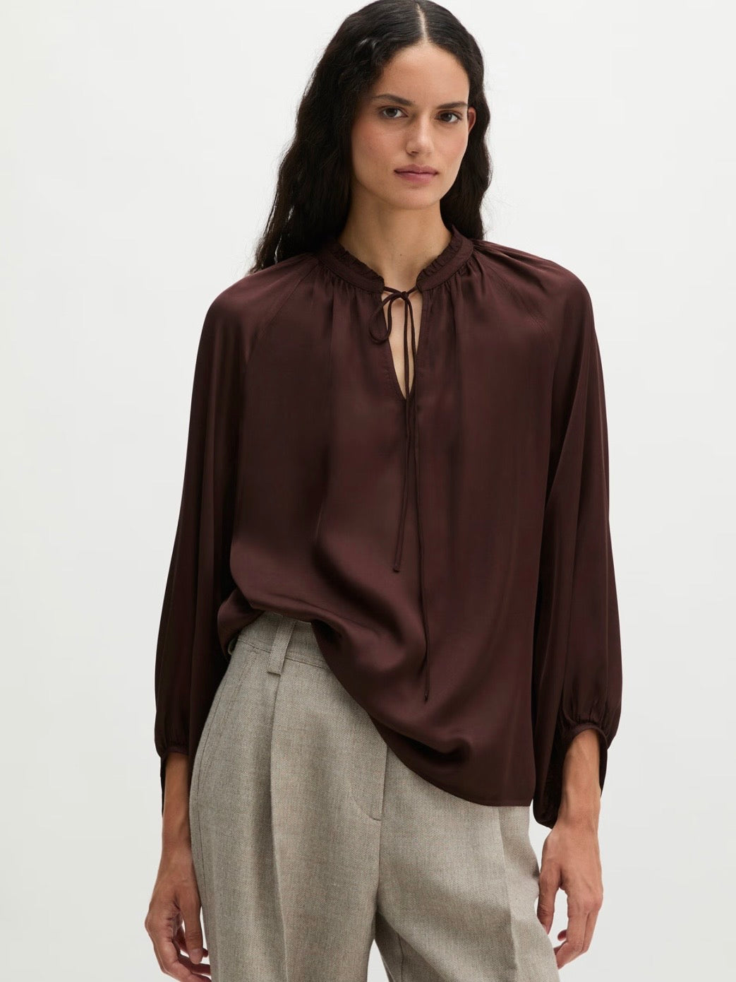 Woven Blouses, Solid, Burgunder