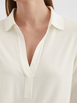 Jersey blouse, long sleeve, polo collar, White