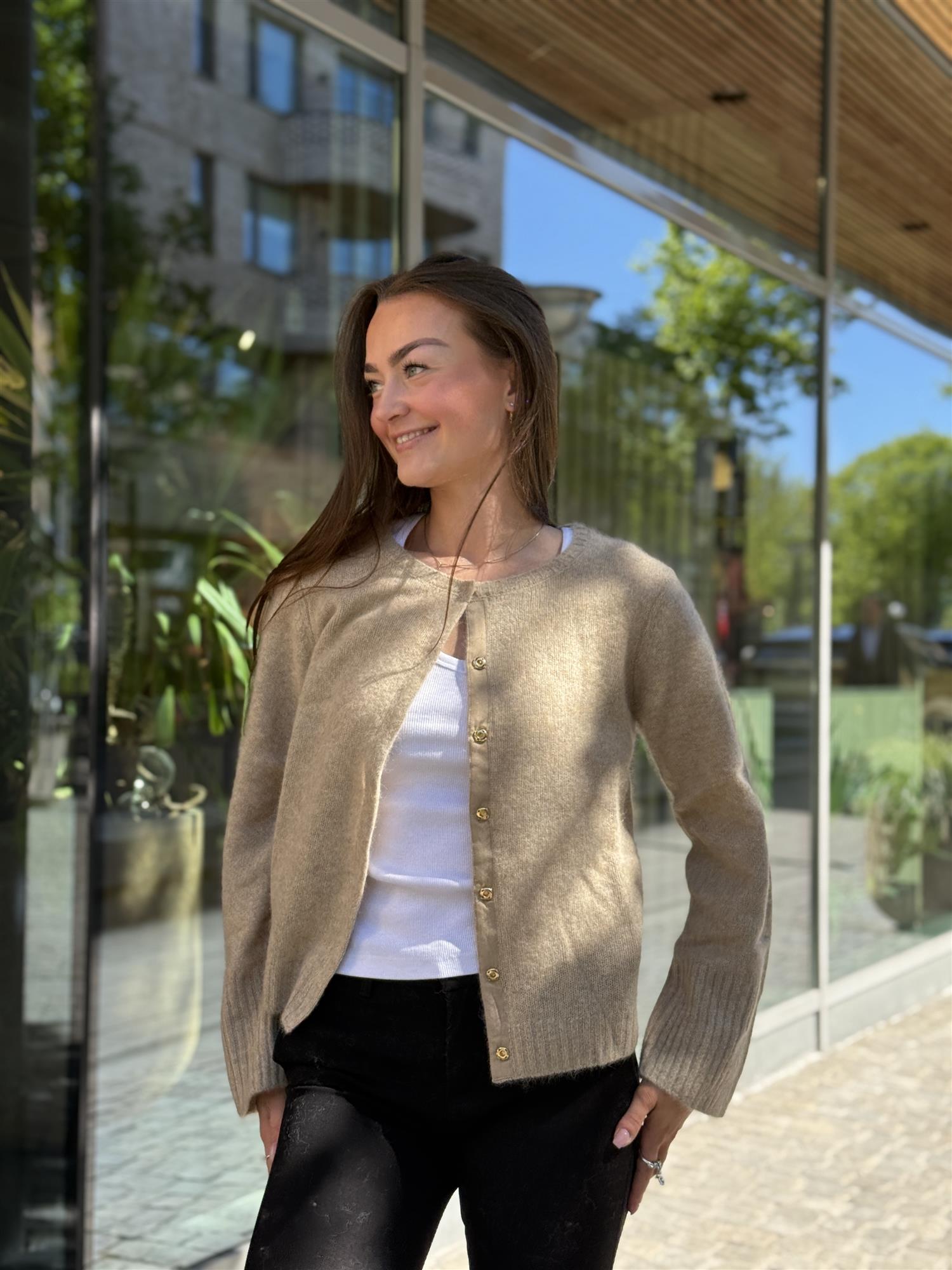 DUNA Cardigan, Beige Melange