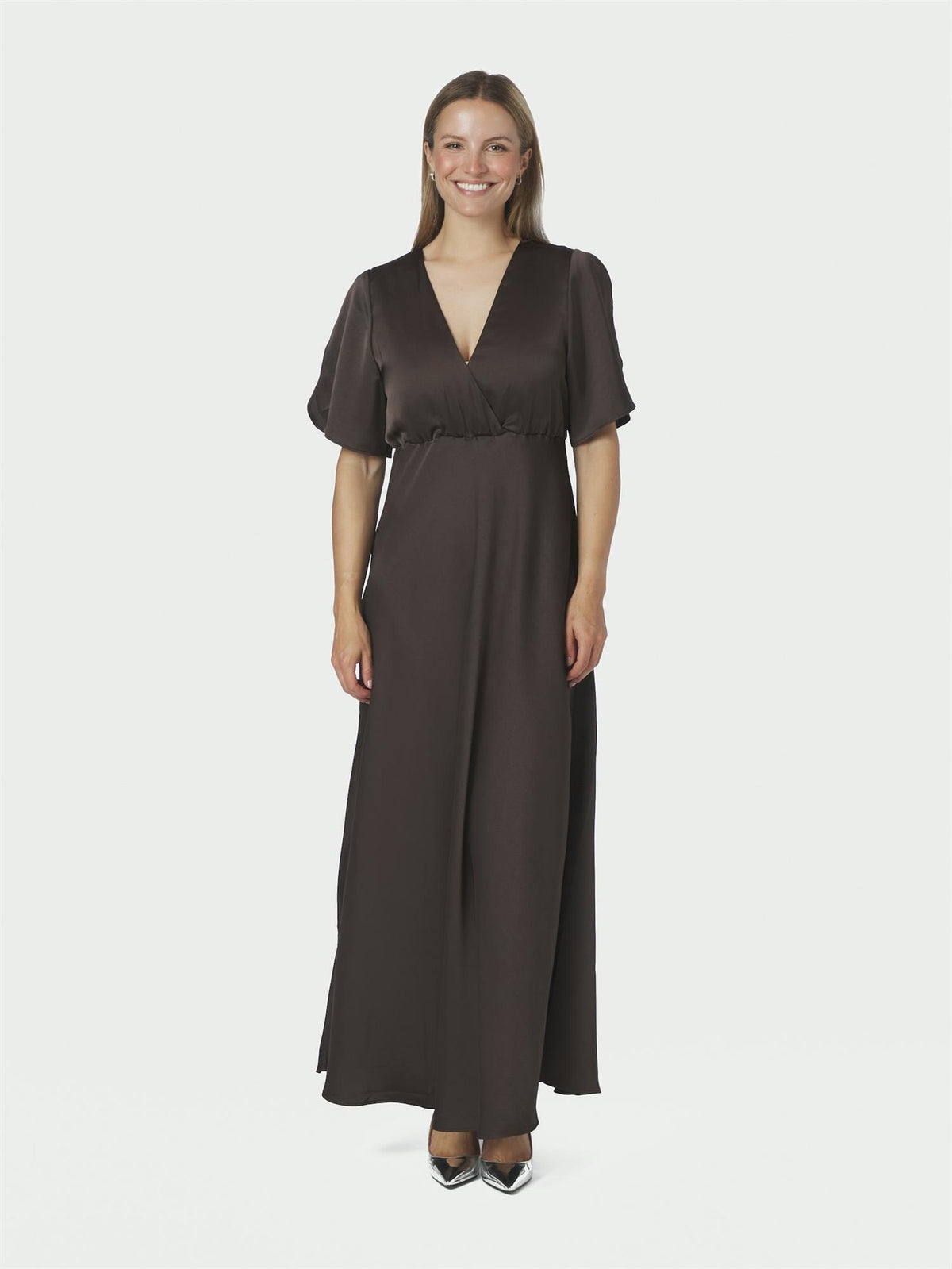 Zelina Heavy Sateen Dress, Dark Brown