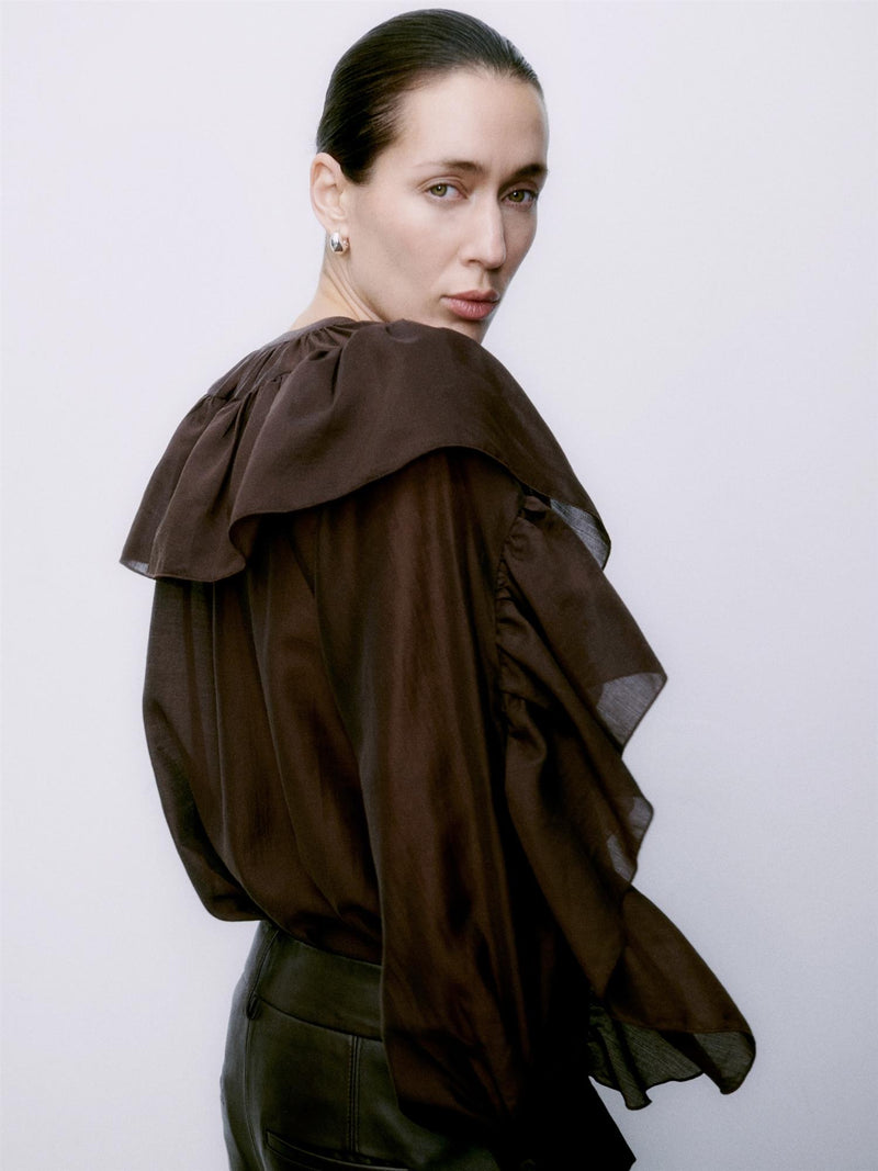 Fria Frill Blouse, Chocolate Plum
