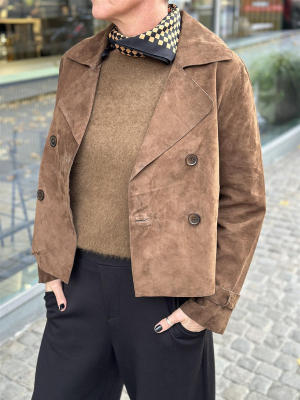Suede Short Trenchcoat, Brown
