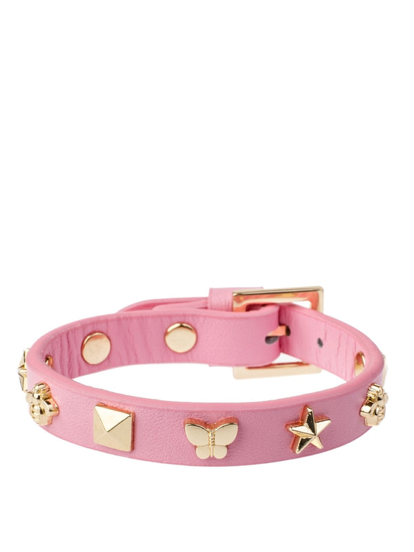 Leather Sign Stud Bracelet, Bubblegum Pink