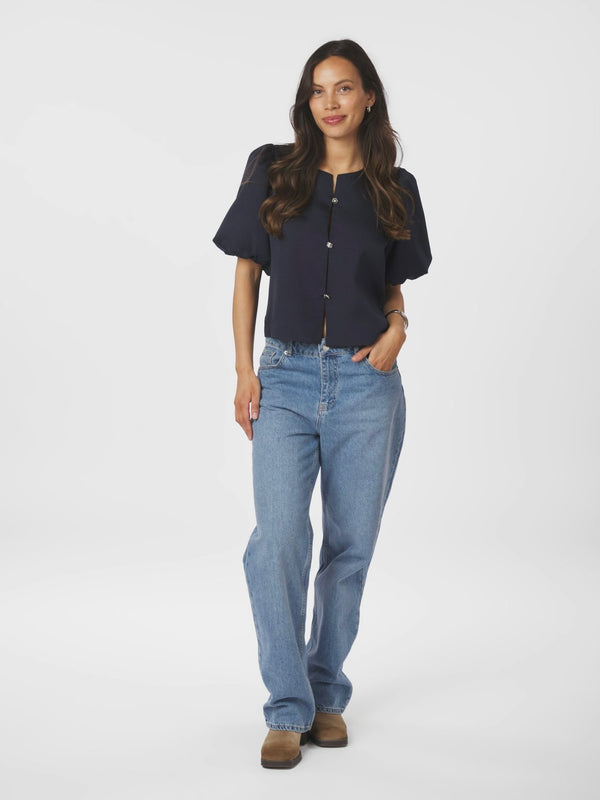 Aisa Dull Satin Blouse, Navy