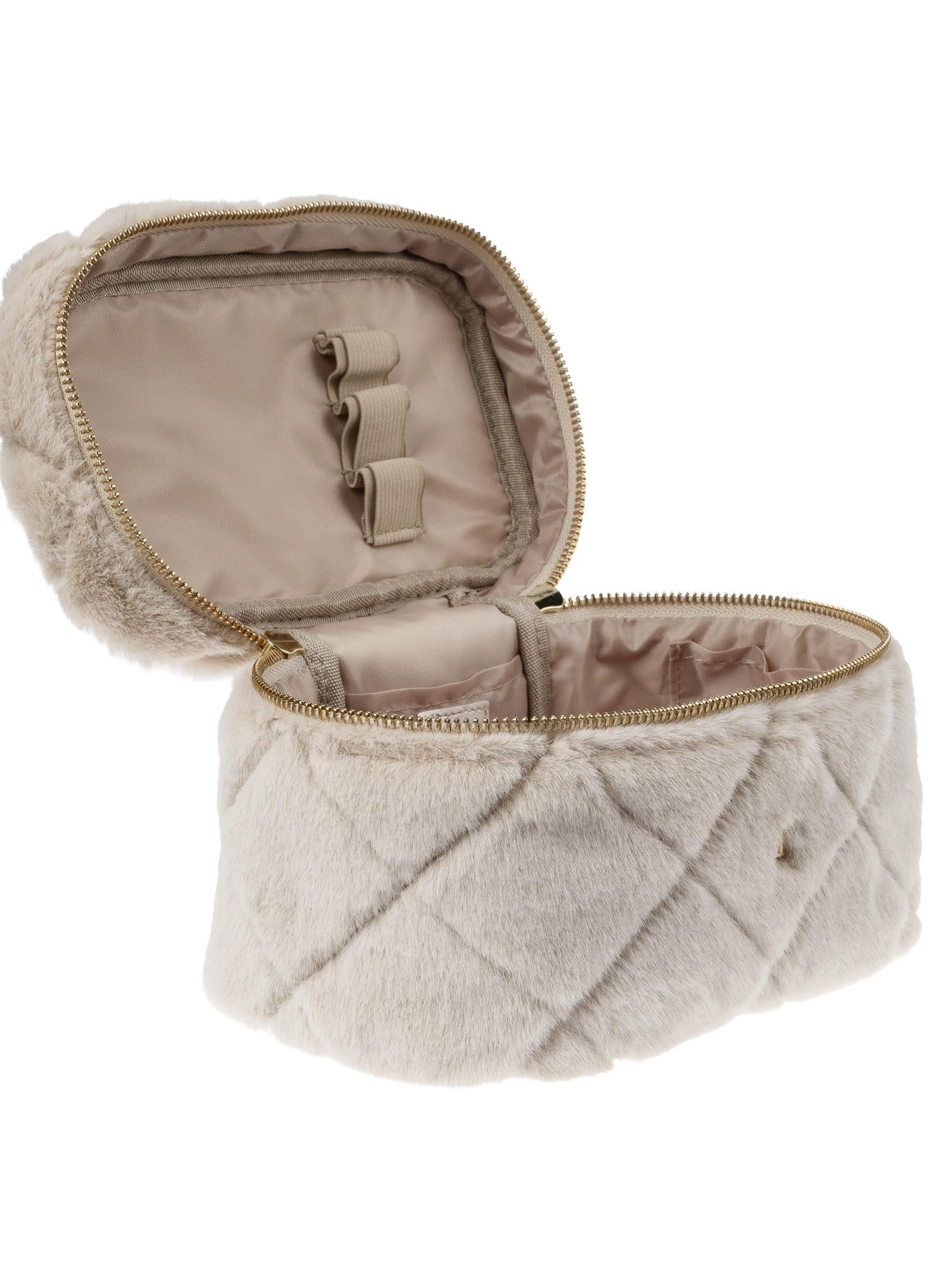 Faux Fur Quilted Vanity Bag Large, Sand