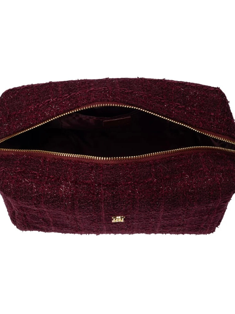 Tweed Make-Up Pouch Large, Burgunder