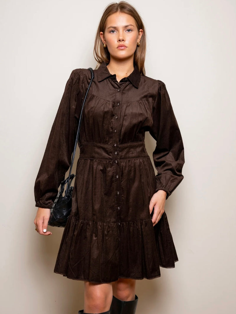 Vicky Dress Dark Mocha Corduroy