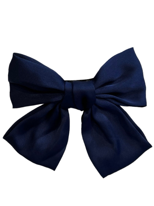 Satin Bow Hair Clip, Navy Blue