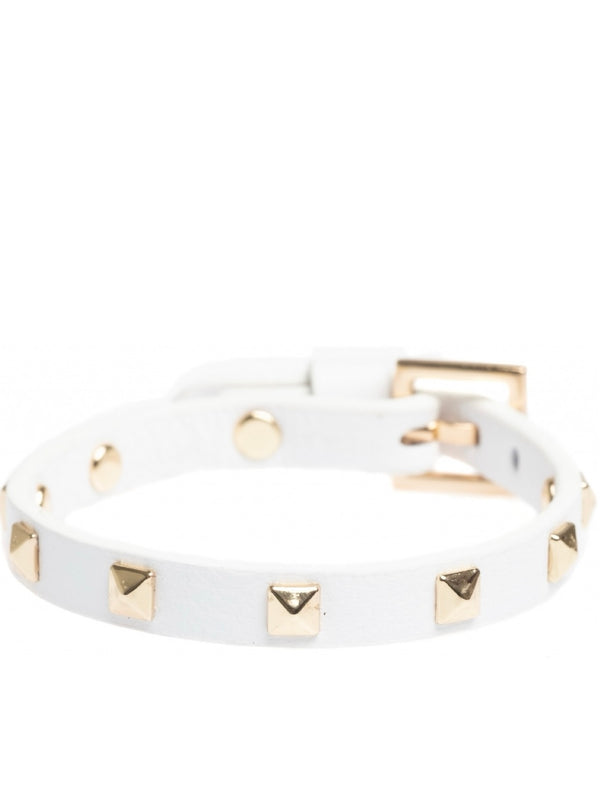 Mini Leather Stud Bracelet, White