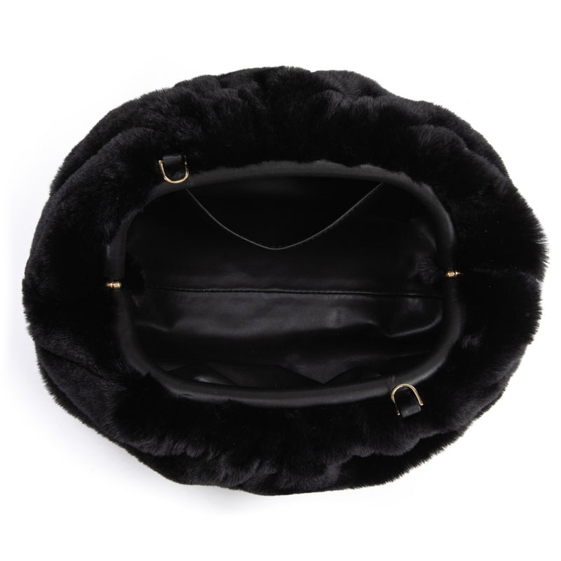 Faux Fur Small Pounch, Black