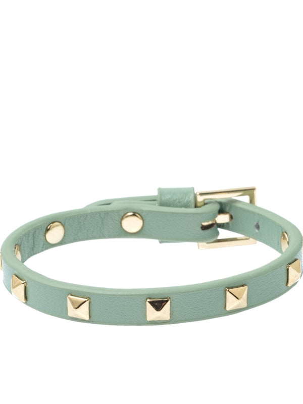 Mini Leather Stud Bracelet, Aqua Green