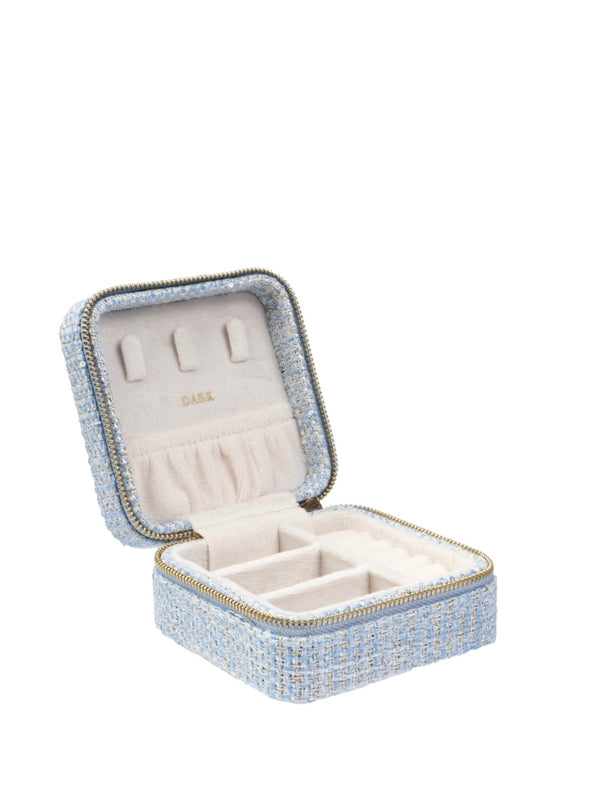 Mini Tweed Jewellery Box, Light Blue