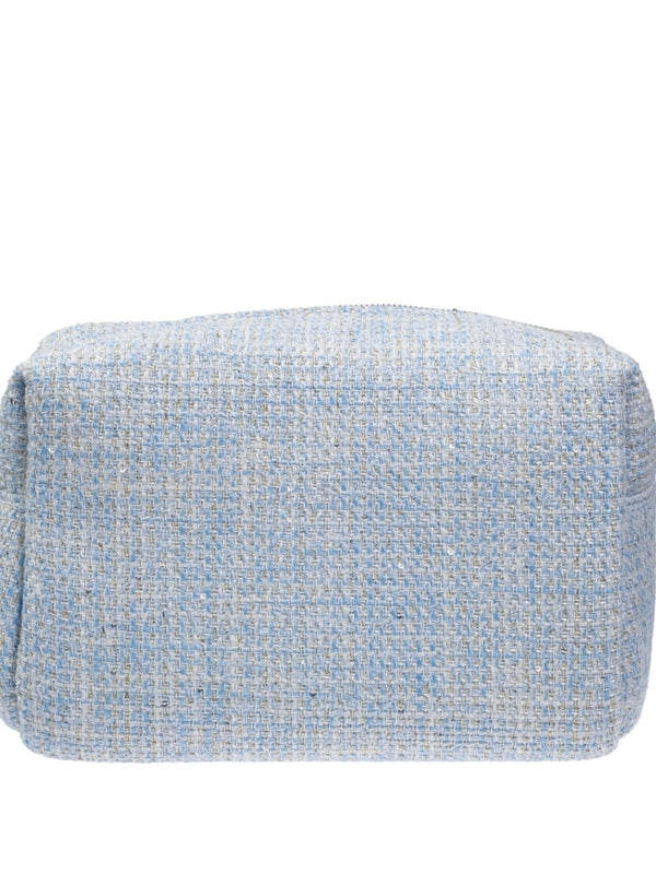 Large Tweed Make-up Pouch, Light Blue