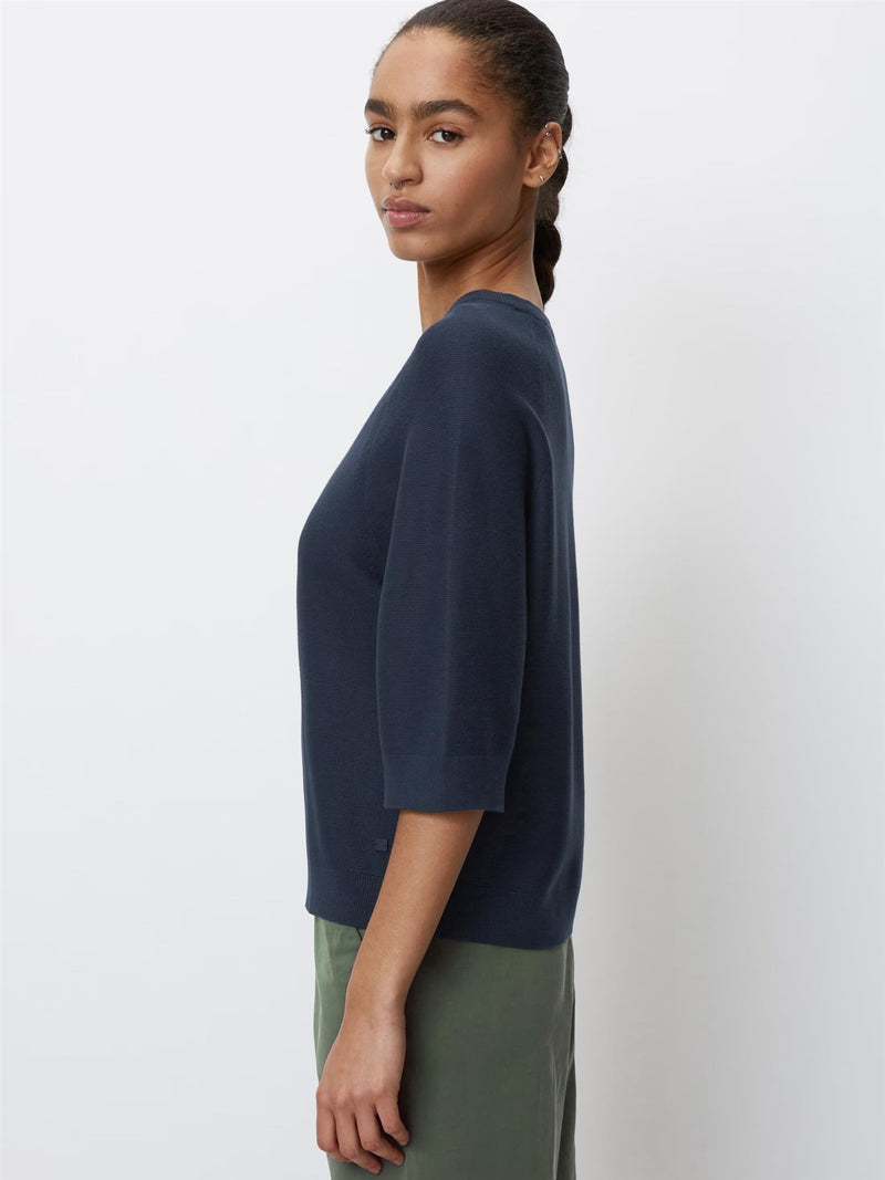 Pullover, short sleeves, mini structure, Navy