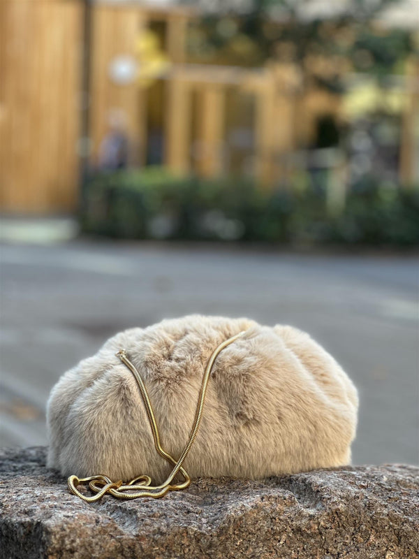 Faux Fur Small Pounch, Sand