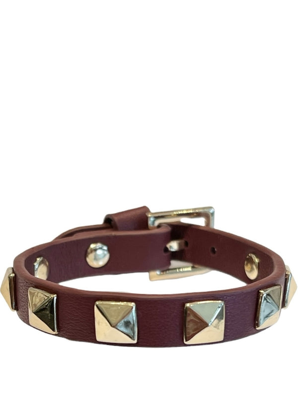 Bred Leather stud Bracelet, Maroon