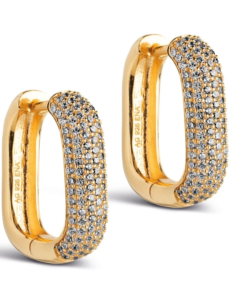 Earring, Hoops, Sparkling Square 18 mm, gold
