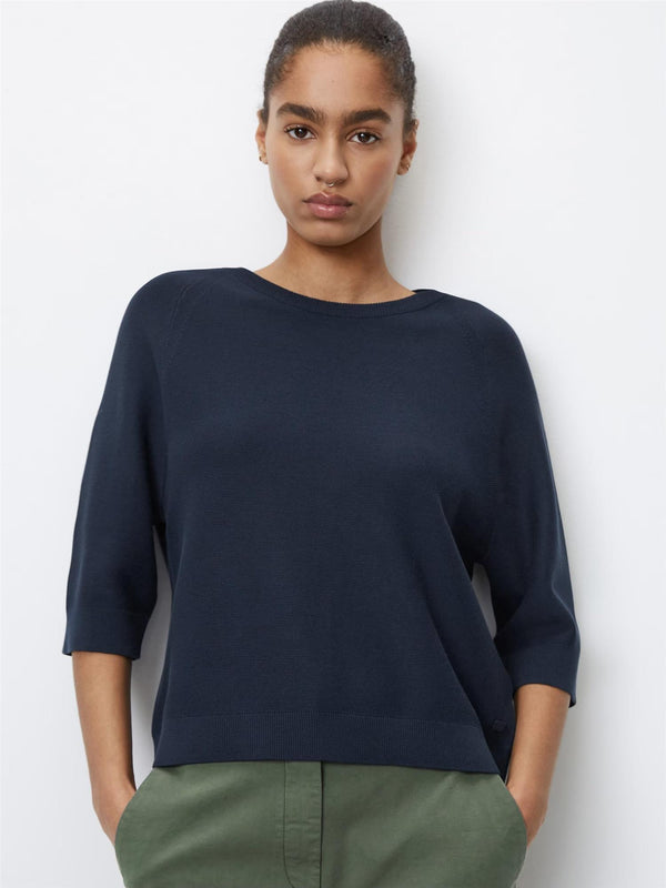 Pullover, short sleeves, mini structure, Navy