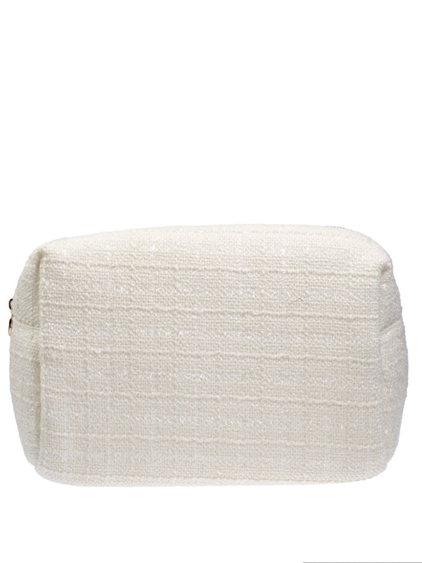Large Tweed Make-up Pouch, Off-White