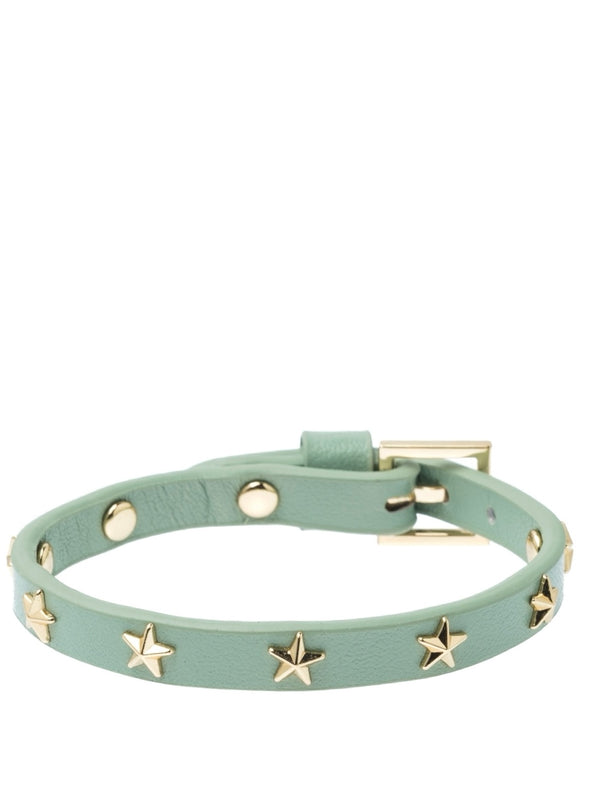 Mini Leather Star Stud Bracelet, Aqua Green